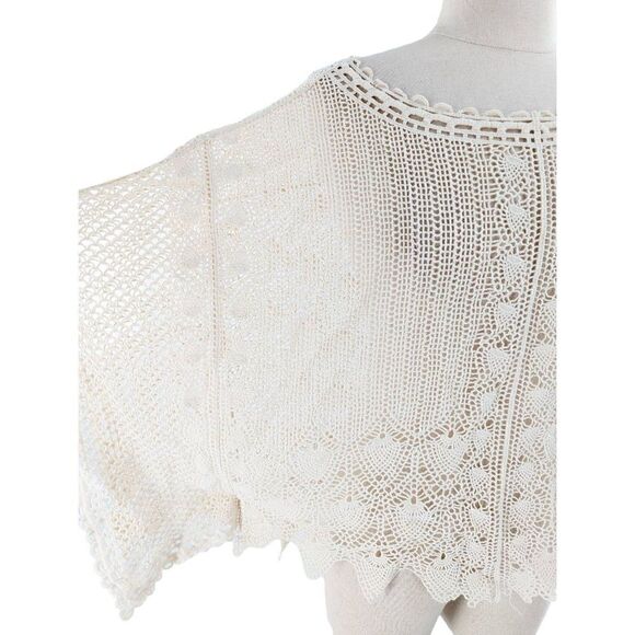 Sparrow Women Cream Batwing Sleeve Crochet Lace Cotton Poncho Size Medium - Picture 1 of 15